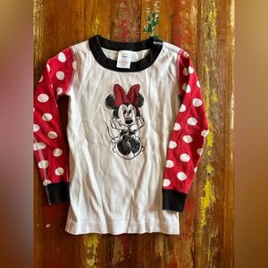 Disney Minnie Mouse White Top with Red Polka Dot Sleeves EUC
